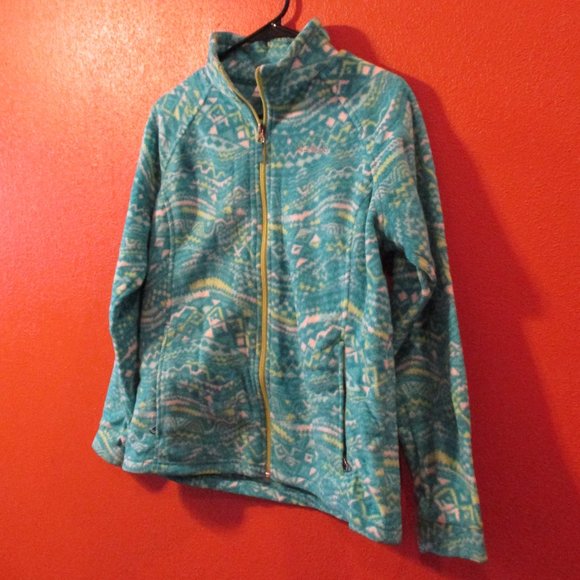 Columbia Youth X Large Blue Green Full Zip Pockets Long Sleeve Fleece Jacket - Picture 3 of 7